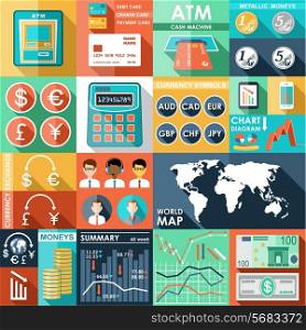 Set of flat design icons with financial infographics. vector illustration