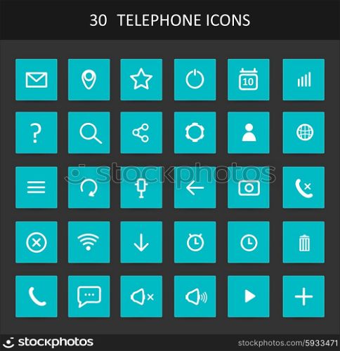 Set Of Flat Design Telephone Buttons And Icons