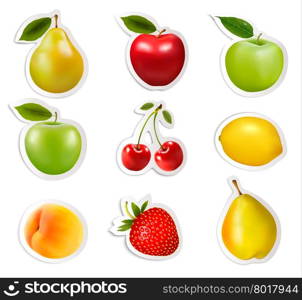 Set of flat fruit stickers. Vector.