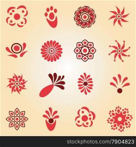 Set of flat icon flowers. Icons in silhouette. Cute retro design in bright colors for stickers, labels, tags, gift wrapping paper.
