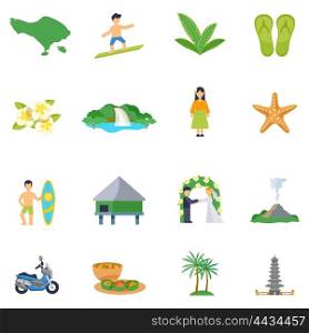 Set Of Flat Icons About Bali. Set of flat icons about Bali with different types of entertainments and events isolated vector illustration
