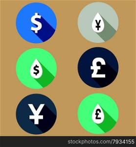 set of flat icons exchange rates. Long shadows
