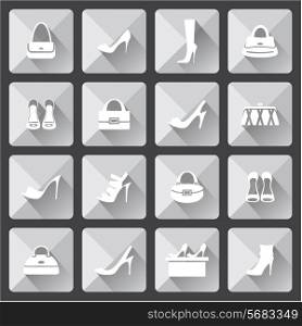 Set of flat icons for mobile app and web with long shadows. vector