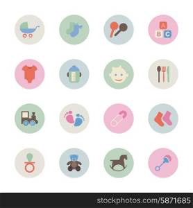 Set of flat icons on the theme of children. Vector illustration