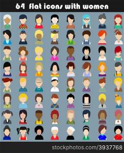 Set of flat icons with women.Characters for web.Vector illustration