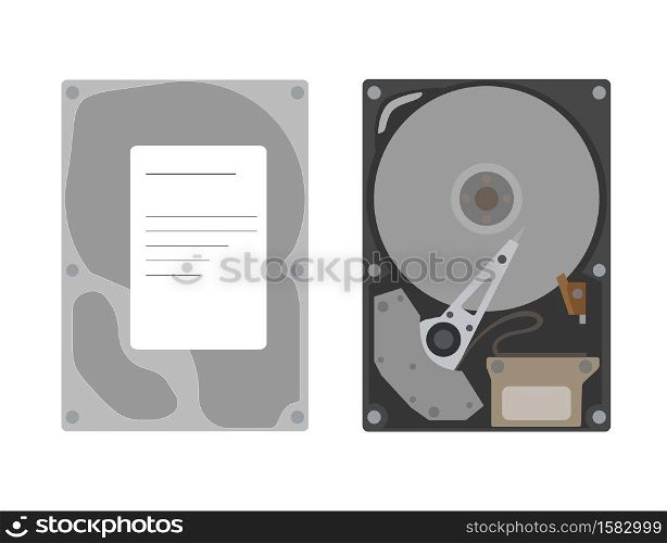 Set of flat illustration Hard Disk Drive. Isolated on white background. HDD top view. Vector technological objects for icon, mobile app, banner and your web design.. Set of flat illustration Hard Disk Drive. Isolated on white background. HDD top view. Vector technological objects