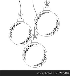 Set of flat isolated silhouettes of Christmas toys balls . The white object with a black outline