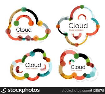 Set of flat linear design cloud logos. Bubbles, modern geometric thin line icons. Vector