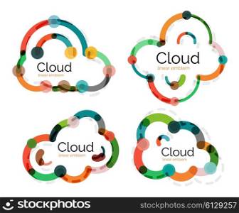 Set of flat linear design cloud logos. Bubbles, modern geometric thin line icons. Vector