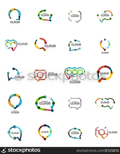 Set of flat linear design speech cloud logos. Talk bubbles, modern geometric industrial thin line icons. Vector