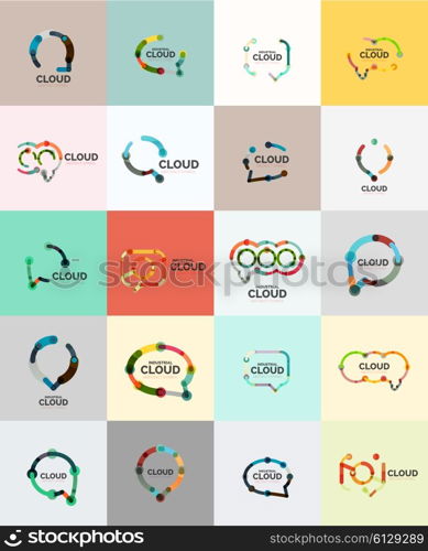 Set of flat linear design speech cloud logos. Talk bubbles, modern geometric industrial thin line icons. Vector