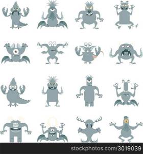 Set of flat moster icons. Vector image of the set of monster flat icons