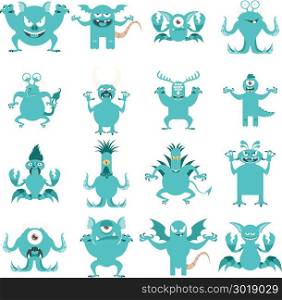 Set of flat moster icons1. Vector image of the set of monster flat icons