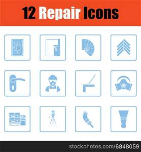 Set of flat repair icons. Blue frame design. Vector illustration.