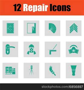 Set of flat repair icons. Set of flat repair icons. Green on gray design. Vector illustration.