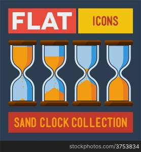 Set of flat sand clocks on grungy card