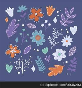 Set of flat Spring flower icons in silhouette isolated on white. Cute retro illustrations in bright colors for stickers. Set of flat Spring flower icons in silhouette isolated on white. Cute retro illustrations in bright colors for stickers, labels, tags, scrapbooking.