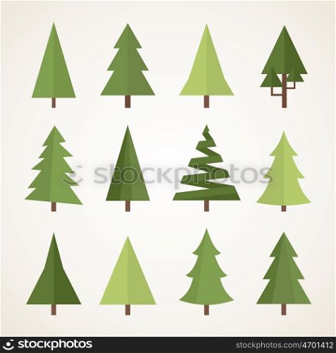 Set of flat trees. Vector illustration