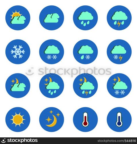 Set of flat weather icons isolated on white background.Vector illustration