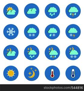 Set of flat weather icons isolated on white background.Vector illustration