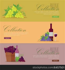 Set of Fliers for Elite Wine Collections.. Set of fliers for elite wine collections. For labels, tags, tallies, posters, banners of check vintage wines. Logo icon symbol. Winemaking concept. Part of series of viniculture production. Vector