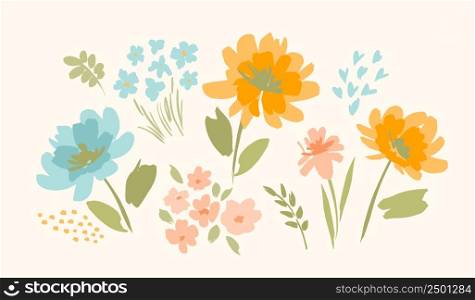 Set of floral design elements. Leaves, flowers, grass, branches. Vector illustration. Set of floral design elements. Leaves, flowers, grass, branches. Vector