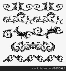 Set of floral design elements on the white background (can be repeated and scaled in any size)