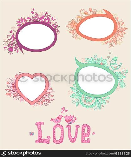 Set of floral doodle banners for Valentine&rsquo;s Day