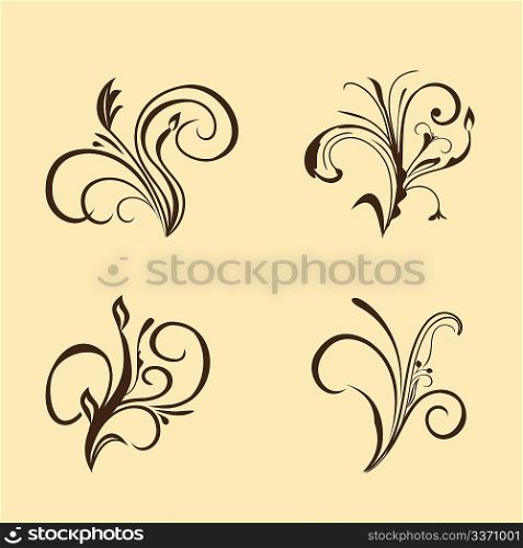 Set of floral elements. Brown.Vector