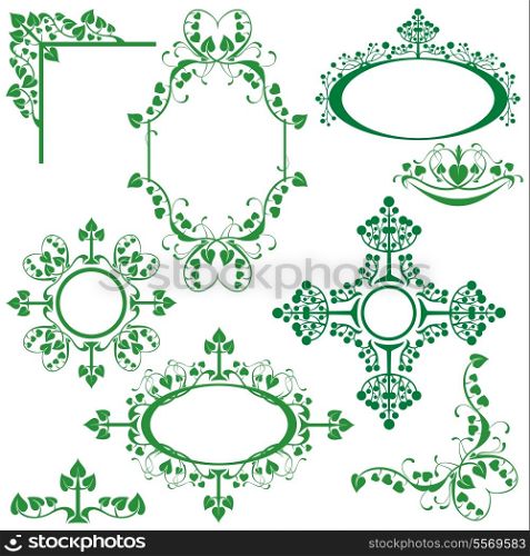 Set of floral elements - corner, oval, circle, vignette - for design