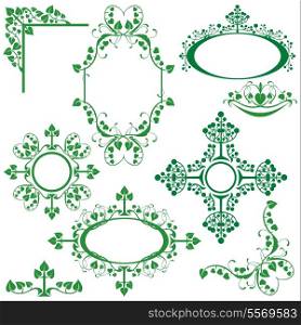 Set of floral elements - corner, oval, circle, vignette - for design