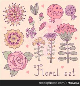 Set of floral elements isolated for your design. Vector illustration.