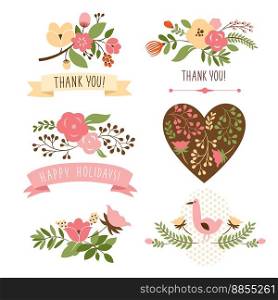 Set of floral graphic elements vector image
