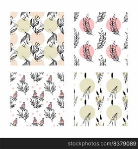 Set of floral patterns for sewing clothes and printing on fabric. Vector doodle illustration.