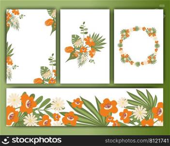 Set of floral vector backgrounds and frames, v∫a≥trendy sty≤. Vector templates of cards and wreaths, borders for design , wedding invitations, ban≠rs, posters and packa≥s 