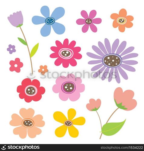 Set of flower and floral icon decorative element cartoon Vector