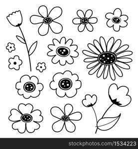 Set of flower and floral icon decorative element cartoon Vector