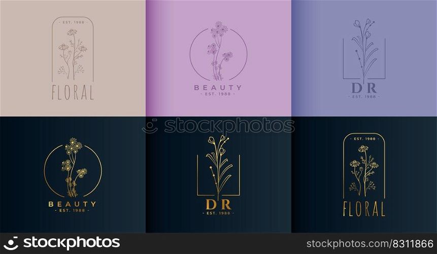 set of flower floral logo concept template