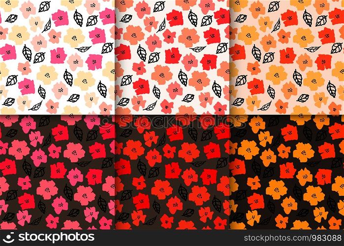 Set of flower seamless pattern background. Vector illustration.