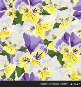 Set of flowers pansies with leafs in realistic hand-drawn style Vector illustration.. Set of flowers pansies with leafs in realistic hand-drawn style