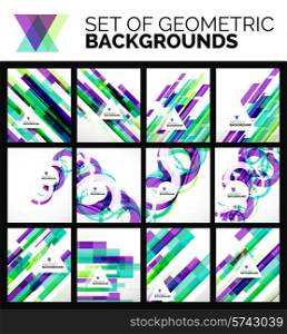 Set of flyer templates, abstract backgrounds, simple geometric shapes on white - lines, swirls, blocks