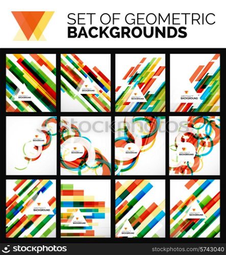 Set of flyer templates, abstract backgrounds, simple geometric shapes on white - lines, swirls, blocks