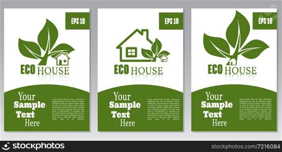 Set of flyers or cover design green house. Brochure or report for business, template vector. Ecology concept.