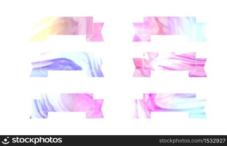 Set of foil colorful ribbons with holographic background with divorce. Vector elements for banner, postcard, invitation, gift and your design.. Set of foil colorful ribbons with holographic background with divorce.