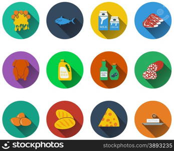 Set of food icons in flat design. EPS 10 vector illustration with