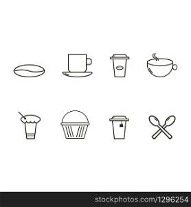 Set of food linear icons with cup of coffee and tee for kitchen. Vector EPS 10