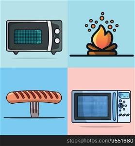 Set of Food Warmer Machines and Elements vector illustration. Kitchen appliance element icon concept. Cooking equipment, electrical appliances, kitchen technology objects vector design.