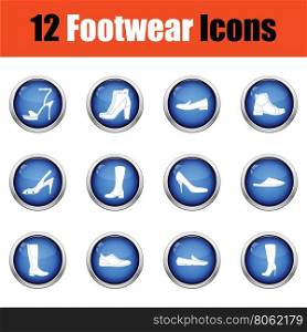 Set of footwear icons. Glossy button design. Vector illustration.