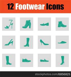 Set of footwear icons. Green on gray design. Vector illustration.