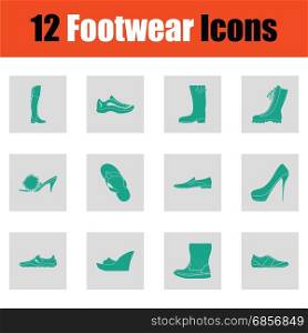 Set of footwear icons. Green on gray design. Vector illustration.